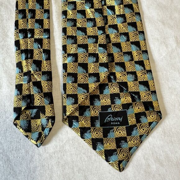 BRIONI Extra Long Suit Tie Silk Blue Black Gold Based Woven Handmade In Italy - Picture 10 of 16